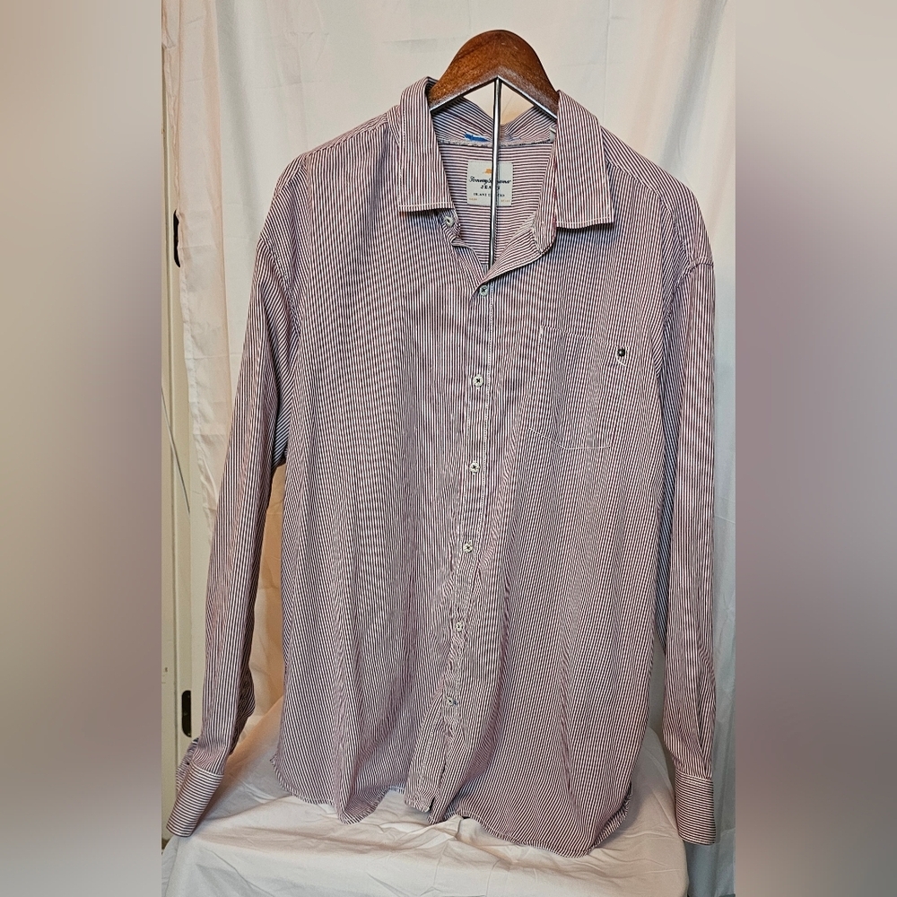 Tommy Bahama Men’s Long Sleeve Button-Up Shirt Red White Striped